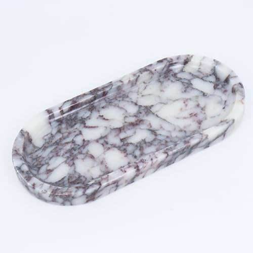 OOBOOB Natural Calacatta Viola Violet Marble Tray, Oval Perfume Tray, Bathroom Organizer for Vanity, Kitchen & Living Room, Perfect for Home Decor Lovers​