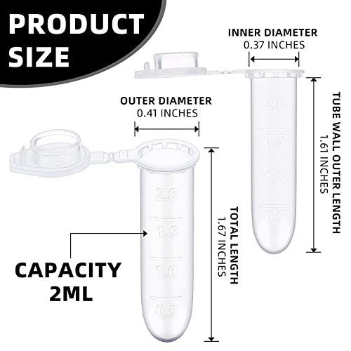 Hiboom 2000Pcs Microcentrifuge Tubes With Snap Cap Polypropylene Graduated, Scientific Clear Plastic Vials, No Leak Natural Microcentrifuge Lab Tubes For Sample Storage Extraction Experiment (2 Ml) #TOP1