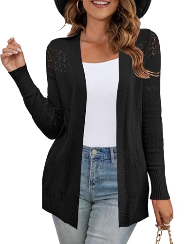 U.Vomade Women's Black Cardigan for Women Open Front Crochet Lightweight Cardigan Large