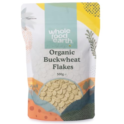 Wholefood Earth - Copos de trigo sarraceno ecológico, 500 g, sin transgénicos, vegano, fuente de fibra, con certificación ecológica
