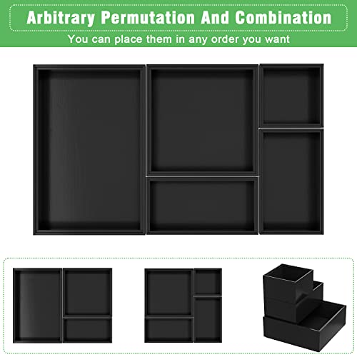 Black Bamboo Bathroom Drawer Organizer, Wooden Kitchen Utensil Holder Set Of 5, Stackable Junk Drawer Organizer Tray, Multi-Use Storage Bins Boxs Dividers For Home, Office, Clothing, Makeup, Jewelry #TOP5