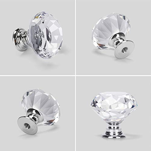 FENSING 10 Pcs 30MM Kitchen Cabinet Knobs Drawer Knobs Dresser Knobs Silver Glass Crystal Knobs Drawer Pulls Door Knobs Dresser Drawer Handles Knobs for Dresser Drawers Bathroom(10 Pack Silver) - Thumbnail 4