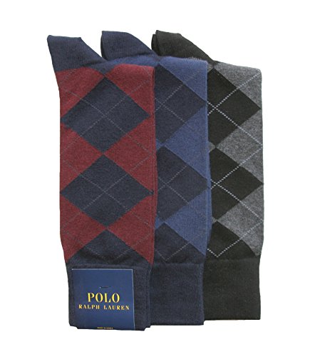 Polo Ralph Lauren Set of Three Mens Argyle Dress Sock (Size 10-13) (Hunter Green/Navy)