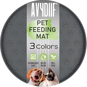 Pet Feeding Mats for Food and Water, Waterproof Anti-Slip Placemats for Dog Cat Bowl, 1 Pack Silicone Pet Food Mat, Dishwasher Safe 10.9 × 10.9 (1 Pack, Grey)