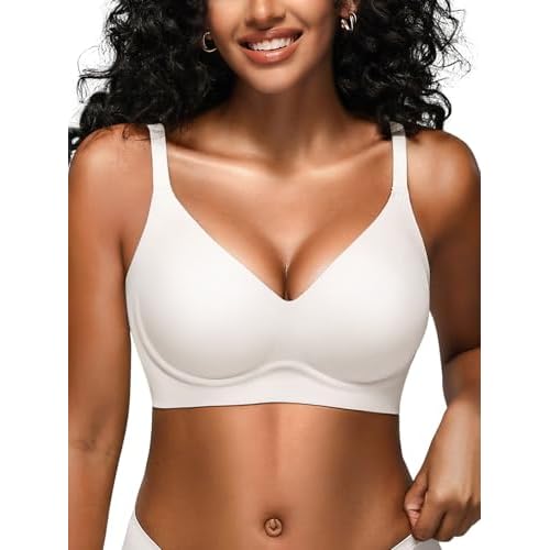 Wireless Jelly Bras for Women No Underwire - S-2XL Seamless Padded T-Shirt Bralette with Support, Full Coverage Comfort Bra XX-Large White