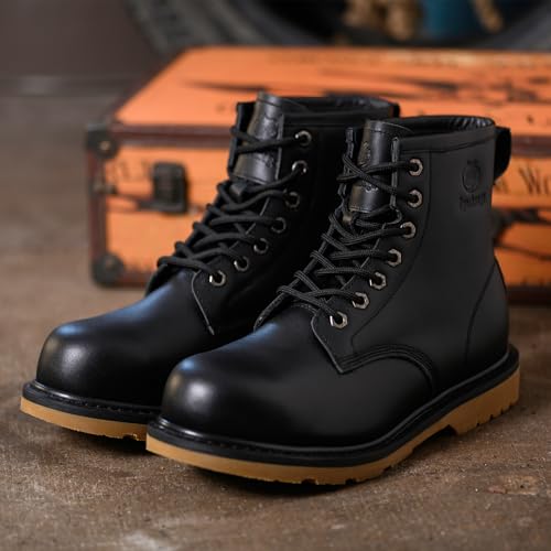 Image of Steel Toe Classic Work Boots For Men,Industrial & Construction Fashion Durable Hiking Safety Shoes 6'' Puncture-proof Footwear Insulated