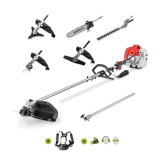 GREENCUT GM650X-6 - Herramienta multifunción 6 en 1 de gasolina de 65cc, 6 accesorios, función desbrozadora + podadora + cortasetos, Tamaño 2019, Color Naranja