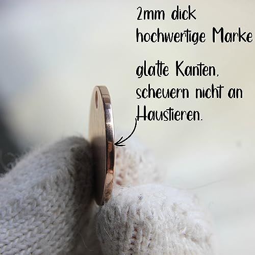 Hundemarke mit Gravur | Personalisiert Hundeanhänger mit Name | Tiermarke für Hunde und Katzen | Tier Namensschilder für Halsband | Katzemarke ID tag inkl. 2 Kostenlose Ringe