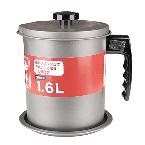 Liebhome Huile de stockage de gardien de la graisse, la graisse à nourriture avec maille en acier inoxydable Passoire, couvercle et une plaque d'antidérapant, 1.6 L