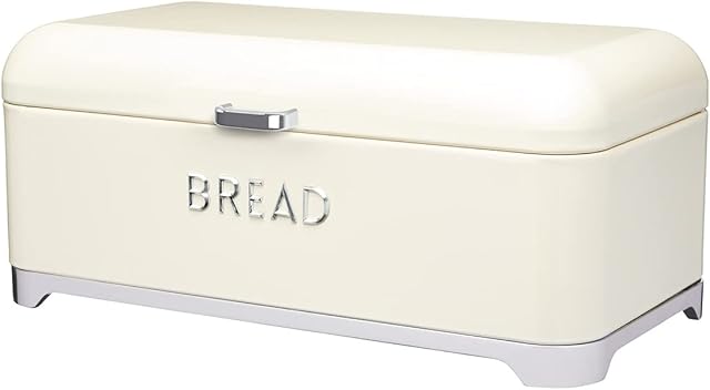 KitchenCraft Lovello Bread Bin, Cream Bread Bin, Retro Style, 42 x 22 cm (16.5" x 8.5"), Vanilla Cream