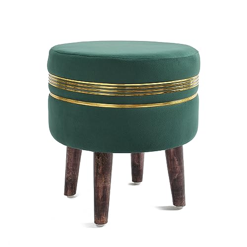Image of NACIA Velvet Ottoman Pouffes Stool for Living Room Wooden Sitting Furniture Footrest Footstool for Foot Rest Upholstered Foam Cushioned Puffy for Home Decor, Dressing Table Stool (17 inch Height, Green)