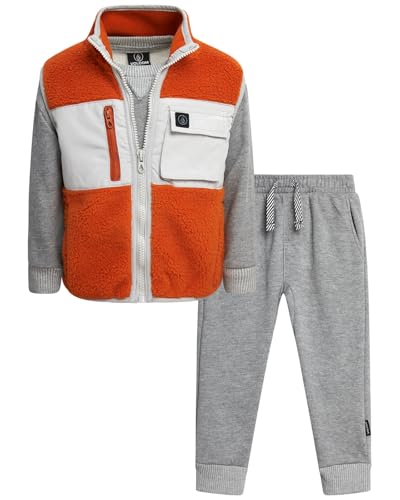 Volcom Boys Outerwear Set - 3 Piece Boys' Fashion Activewear Set Puffer Vest, Hoodie Sweatshirt and Jogger Pants (12M-7), Size 4T, Burnt Orange Grey