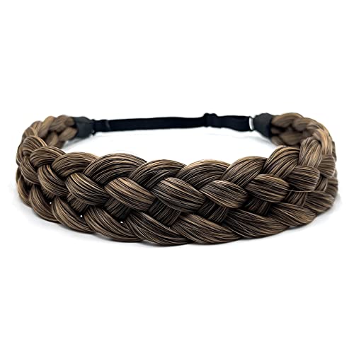 TOECWEGR Braided Hair Band 5 Strands Braids Hair Scrunchie Classic Chunky Elastic Synthetic Headband Women's Beauty Accessories (Light Black Yellow)