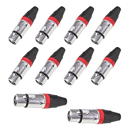 Image of MX 3 Pin XLR connector Microphone Connector pin Pure Copper Nickel Plated Pins1 for High Conductivity microphone cable connector PERENT (3 PIN CHROME PLATED, Pack of 10, Female Connector)