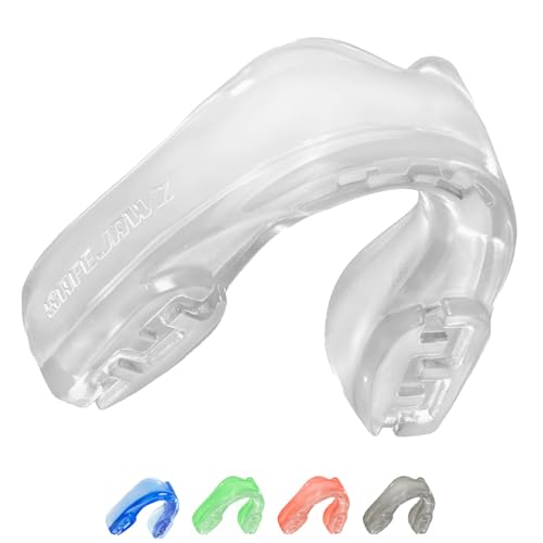 SafeJawz Elements Wind dubbellaagse mondbeschermer met hoes, mondbeschermer voor volwassenen en junioren voor boksen, basketbal, lacrosse, voetbal, vechtsporten, hockey en alle contactsporten