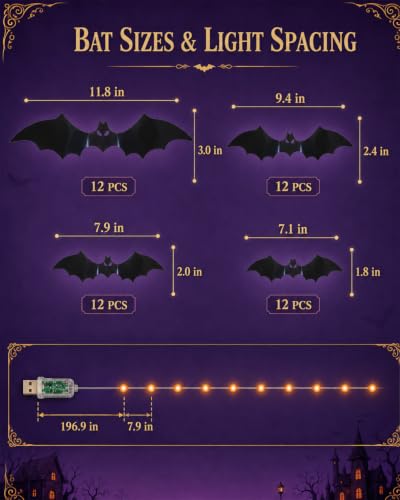 Amazon – ECOHDT 48-Piece Halloween Bat Decor w/ 12 LED String Lights - image 7