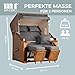 MR. DEKO Strandkorb Schleswig Pinie Braun PE Mokka Dessin 560 | 2 Sitzer wetterfest | Ostseefeeling Garten Balkon | Roofed Wicker Beach Chair | Strandkörbe Volllieger Pinienholz | Fertig montiert