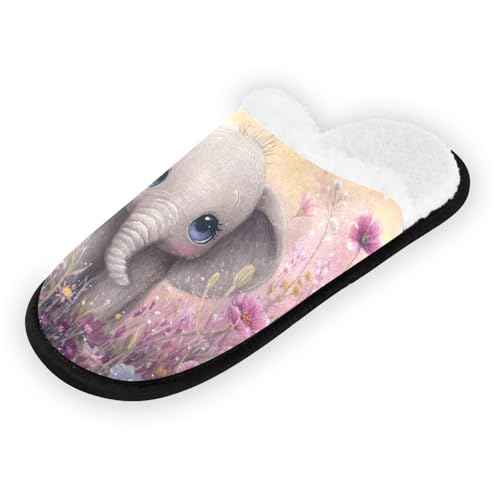 Cute Purple Elephant Flowers Slippers For Women Men Soft Memory Foam Non-Slip Animal Winter Indoor House Shoes Travel Slipper2