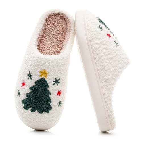Menore Christmas Reindeer Slippers for Womens Mens Plush Warm Santa Claus Slippers Fuzzy House Slippers Christmas Gifts For Girls Women Girlfriend