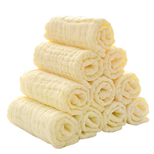 Image of MUKIN Baby Washcloths - Natural Cotton Baby Wipes - Soft Newborn Baby Face Towel for Sensitive Skin- Baby Registry as Shower, 10 Pack 12x12 inches
