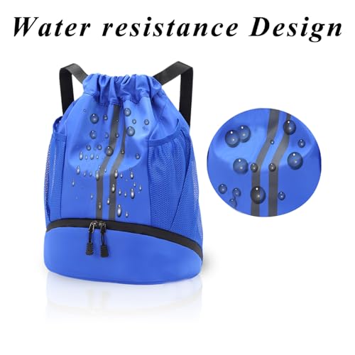 Rudmox Sports Drawstring Backpack, Waterproof Swim Gym String Bag with Shoe Compartment Anti-thief Zipper Pocket for Men Women,Soccer Basketball Bag for Travel or Fitness (Sky Blue) by Rudmox - Image 7