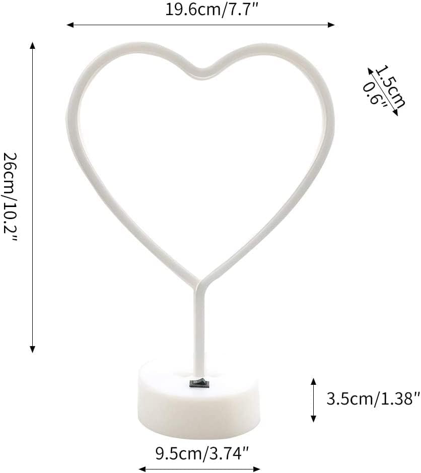 BHCLIGHT 2 Pack Neon Heart Light LED Neon Signs Night Light Room Decor Heart Shaped Light with Holder Base Table Neon Light for Bedroom Mother's Day Gift