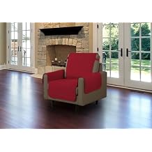 Linen Store Furniture Protector, Quilted Microfiber Machine Washable Chair Cover with Tucks & Elastic Strap Perfect for Kids, Dogs, Pets Burgundy, Chair