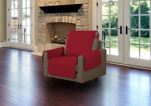 Linen Store Furniture Protector, Quilted Microfiber Machine Washable Cover with Tucks & Elastic Strap Perfect for Kids, Dogs, Pets (Burgundy, Chair)