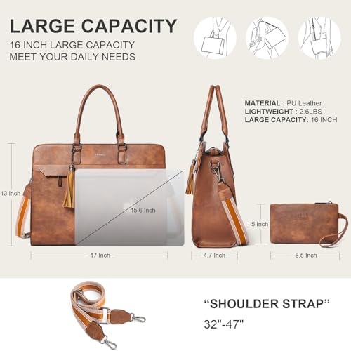 Image of Shrrie 15.6 inches Laptop Bag for Women,Water-Resistant Work Bag Laptop Tote Bag,Briefcase with Satchel Purse