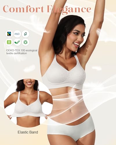 Image of As Fairy Womens Bras Lace Wireless Seamless Padded Full Coverage Soft Comfort No Underwire Wirefree Push Up Support Bralette White 32A