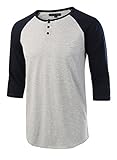HETHCODE Men's Casual Raglan Fit Soft Baseball 3/4 Sleeve Henley T-Shirts Tee H.Gray/Navy L