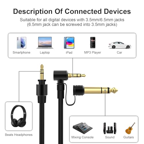 Cable auxiliar jack 3.5mm a jack 3.5mm y 6.5mm negro miniatura 4