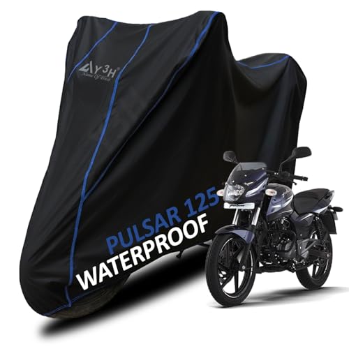 Image of Bike Body Cover for Pulsar 125 Full Body Cover with Waterproof, Dust Proof, UV Rays Protective, Tripple Stitching & Lightweight Two Wheeler Covers - Black with Waterproof Blue Piping