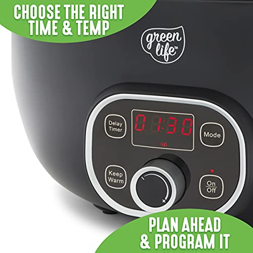 Greenlife Cook Duo Healthy Ceramic Nonstick 6Qt Slow Cooker, Pfas-Free, Digital Timer, Dishwasher Safe Parts, Black #TOP4
