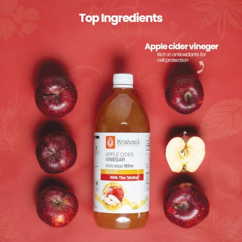 Image of Krishna's Apple Cider Vinegar 1000 ml | Raw, Unfiltered, Unpasteurized | with the Mother - (Pack of 2)