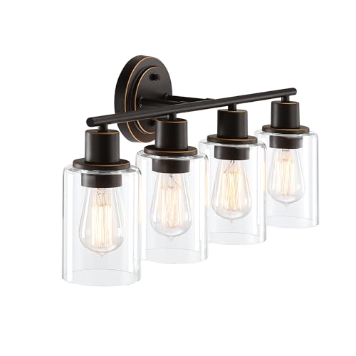 Image of 4-Light Oil Rubbed Bronze Bathroom Lighting Fixtures Over Mirror 4-Light Bathroom Vanity Light Oil Rubbed Bronze Vanity Wall Sconce Over Sink