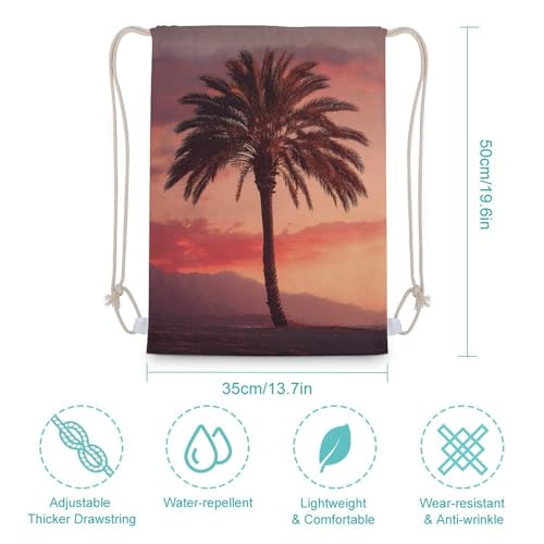 Drawstring Bag Backpack Sunset Palm Tree Sackpack Foldable String Bags Sports Gym Bag for Shopping Yoga2