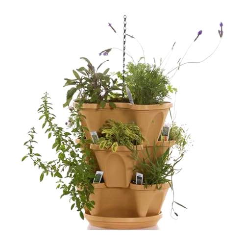 Natures Distributing 3 Tier Stacking Planter-Flower, Herb, Stackable Garden, Vegetable-Self-Watering-Indoor/Outdoor (Tuscany)