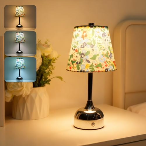 Lustaled Cordless Touch Table Lamp,3 Color Modes Rechargeable Battery Operated Lamp,Stepless Dimmable LED Desk Lamp,IP54 Portable Silver Chrome Metal Beside Lamps for Bedroom Living Room Restaurant