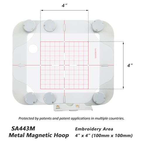 Image of Sew Tech Magnetic Embroidery Hoop for Brother PE900 PE800 SE1900 SE2000 PE770 Innovis 1250 1200 PE700 PE700II PE780D PE750D PC6500 NS2850D NS1250E SE2100Di Embroidery Machine (4 inchx4 inch, SA443M)