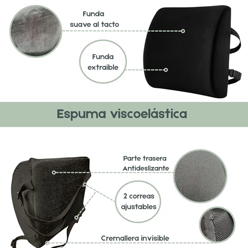 Miniatura 2 de Jacky Choco Cojín Lumbar Ergonómico De Espuma Viscoelástica Para Silla De Oficina Y Asiento De Coche, Almohada De Soporte Lumbar Para Espalda Con Bandas Ajustables