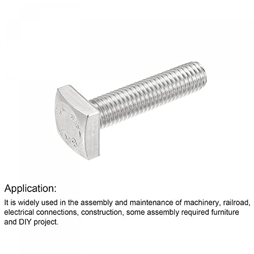 Image of uxcell Square Head Bolt, 5pcs M10x40mm Fully Thread 304 Stainless Steel Grade C Square Machine Screws