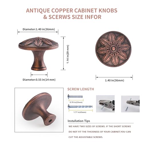 Image of Antique Copper Cabinet Knobs 15 Pack Vintage Drawer Knobs,1.4 inch Round Cpper Kitchen Cabinet Hardware Knobs Drawer Pulls Handles for Kitchen Cabinets Rustic Farmhouse Dresser Knobs