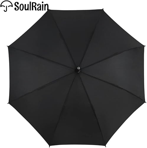 Miniatura 2 de SoulRain Paraguas clásico con mango de madera de 48 pulgadas apertura automática resistente al viento irrompible paraguas de lluvia negro paragua