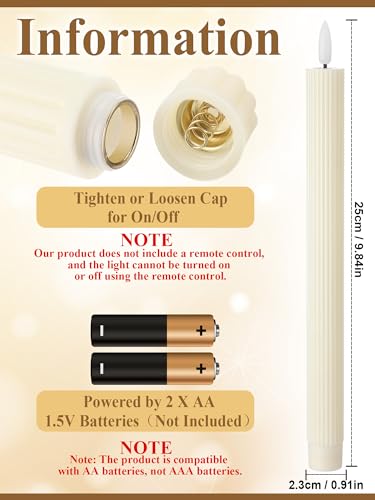 Image of Treela 36 Pieces Flameless Taper Candles Flickering Faux LED Battery Operated Electric Fake Candles for Christmas Halloween Birthday Wedding Party(Ivory White,0.8x10 Inches,Vertical Stripes)