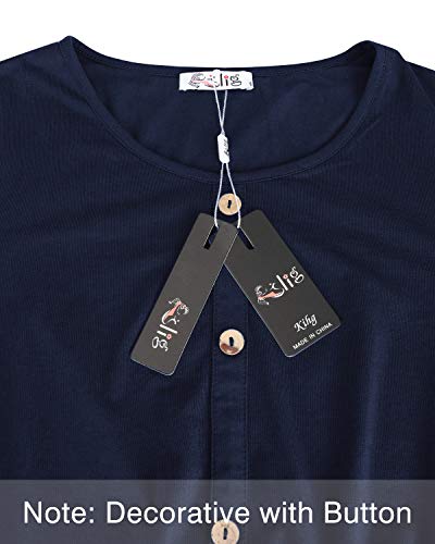 KILIG Women's Dresses Long Sleeve Casual Button Down Swing Dress with Pockets(D1-Navy,Medium)