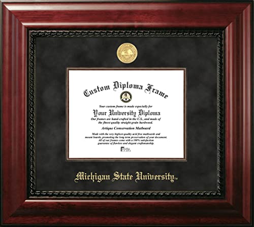 Michigan State University Diploma Frame in Executive with Mahogany Fillet with Black Suede Mat