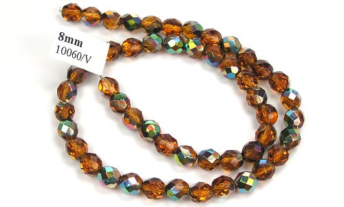6Mm (68 Beads) Topaz Vitrail Coated, Czech Fire Polished Round Faceted Glass Beads, 16 Inch Strand #TOP5