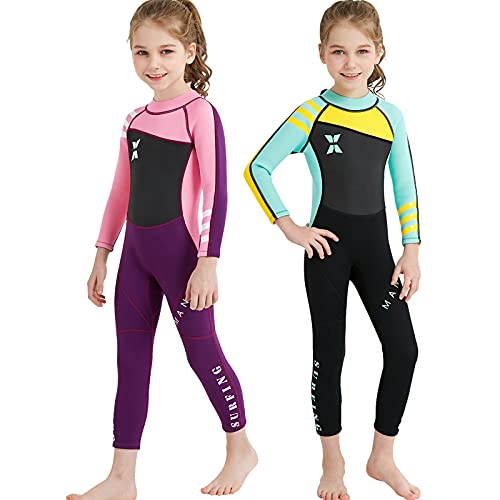 Natyfly Kids Wetsuit, 2.5Mm Neoprene Thermal Swimsuit, Full Wetsuit For Girls Boys And Toddler, Long Sleeve Kids Wet Suits For Swimming (New Pink-Girls Wetsuit-2.5Mm, 6) #TOP4