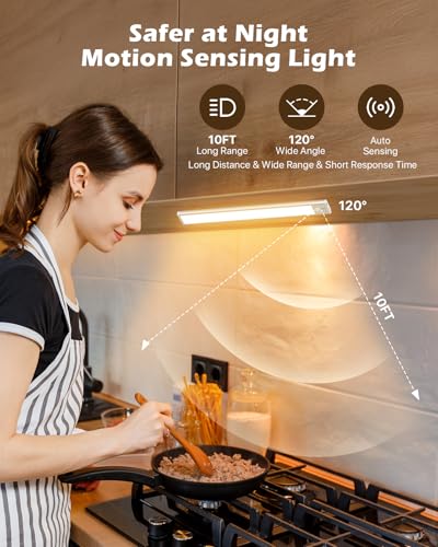 Image of Under Cabinet Lighting, 108LED Rechargeable Motion Sensor Cabinet Light 11.8Inch, 3 Color Temps Dimmable Magnetic Closet Lights, Wireless Under Cabinet Lights for Kitchen, Hallway - 2Pack